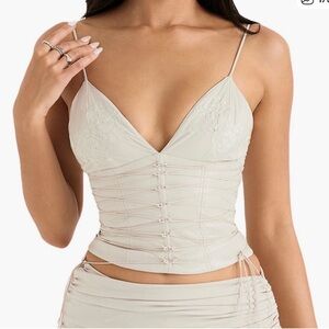 House of CB NWT Antonella Lace-Up Faux Leather Corset Large